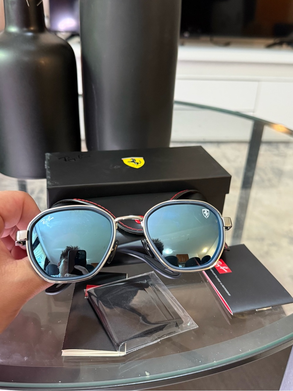 Ray-Ban Silver Frame Sunglasses with Blue Mirrored Lenses